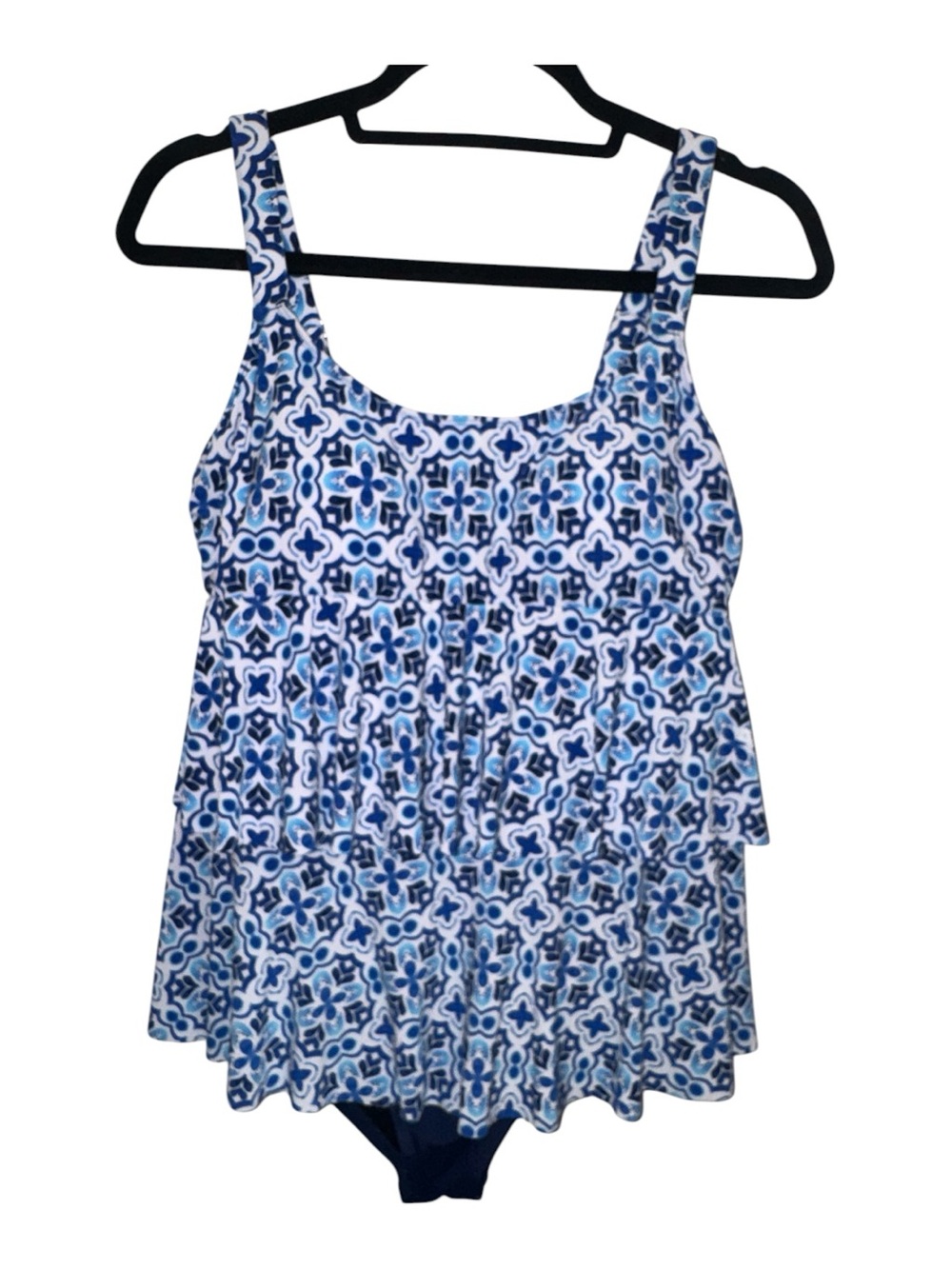 Swim Solutions Blue & White Patterned One-Piece Tankini w/ bottom swim